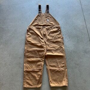 Vintage 90s Carhartt Overalls Size 48x30 Tan Duck Canvas Carpenter Workwear R01